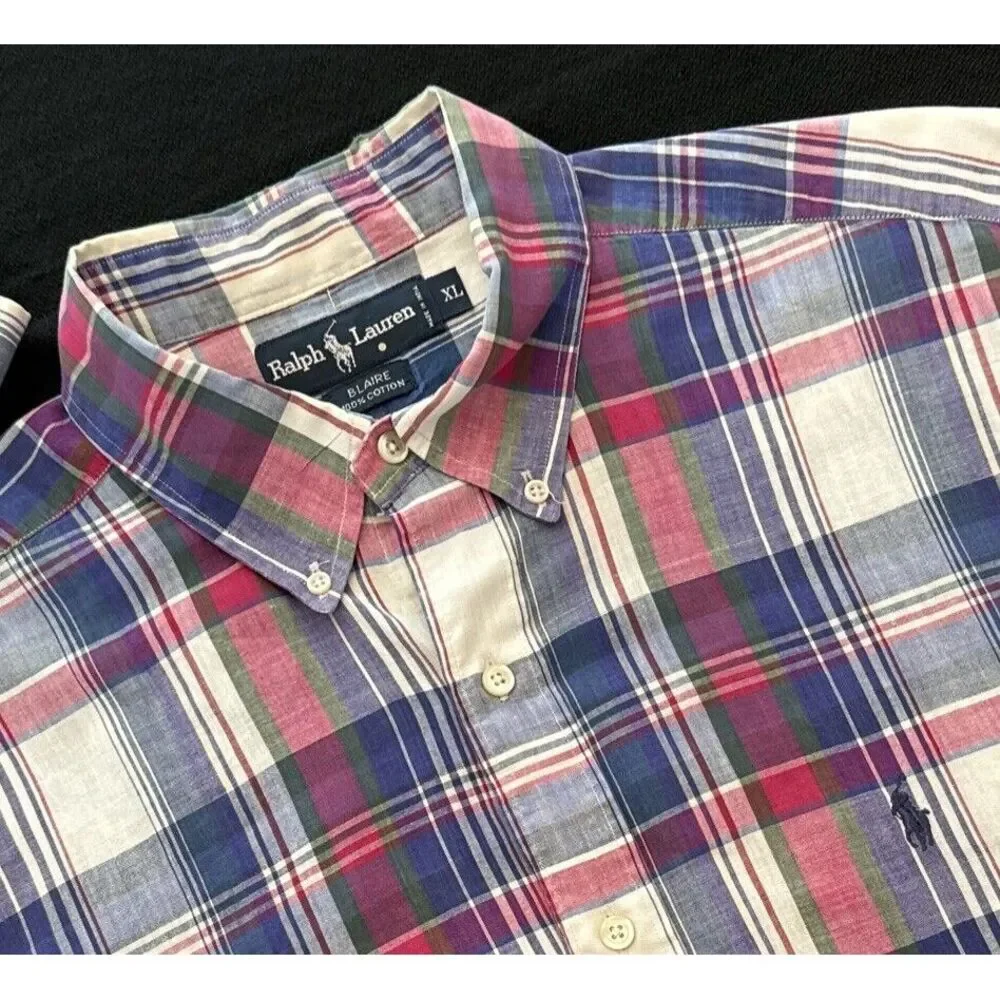 Ralph Lauren XL BLAIRE Men Cotton Blue/pink/green Button Down‎ Shirt EXCELLENT